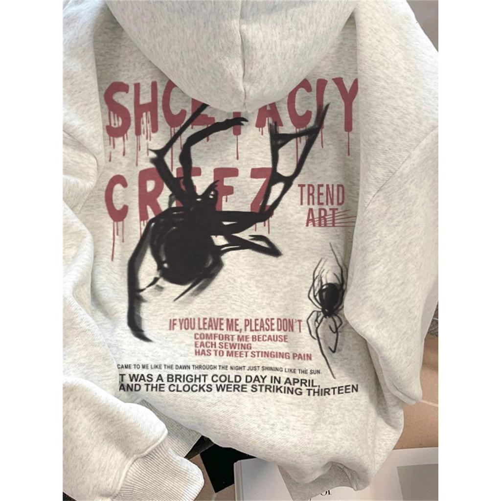 American street fashion brand spider print hooded jacket for women spring and fall, slim couple outf