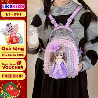  TÚI 2 trong 1 đeo chéo và balo cho bé gái hoạ tiết BÚP BÊ dễ thương nhiều màu sắc 15x19Cm LikeKids 