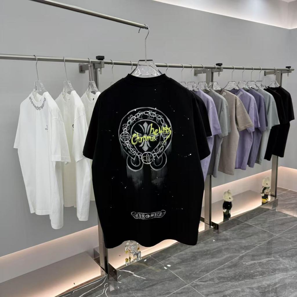 Chrome Hearts Chrome Hearts Vẽ tay Graffiti Frayed ngắn tay-