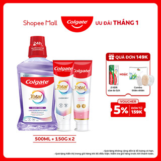  Combo Nước súc miệng Colgate Total chăm sóc nướu và 2 tuýp kem đánh răng Colgate Total bạc bà và giảm ê buốt 150g tuýp 