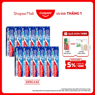  Bộ 12 Kem đánh răng Colgate Maxfresh bạc hà the mát 225g tặng bàn chải 