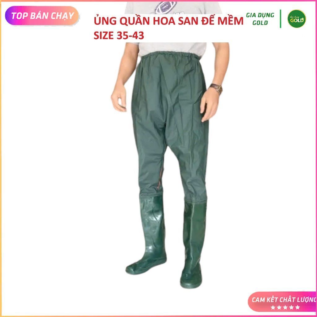Ủng quần 2 LỚP lội nước đến bụng Hoa San size 35-43 đế mềm màu xanh, quần ủng bảo hộ lao động, ủng lội nước