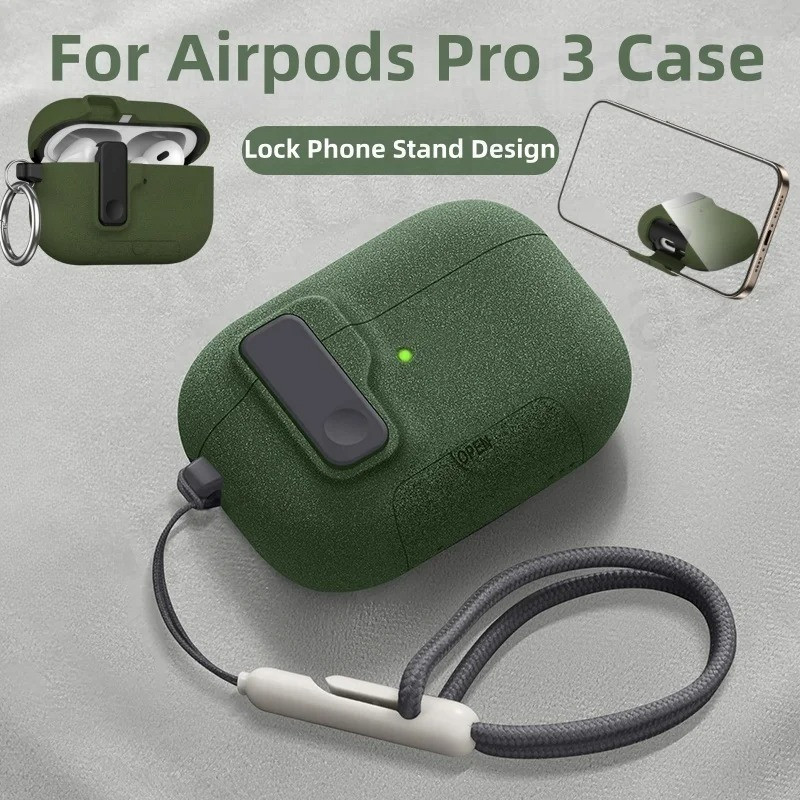 2025 Cho AirPods Pro 3 Ốp Lưng Có Khóa An Toàn Dây Buộc Cho AirPods Pro3 Vỏ Bảo Vệ Có Chân Đế Điện T