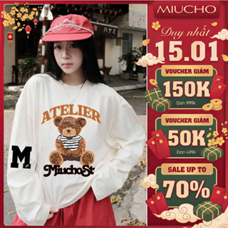  Áo thun tay dài boxy Miucho vải co giãn thoáng mát chuẩn form phong cách Hàn Quốc BST hot trend 
