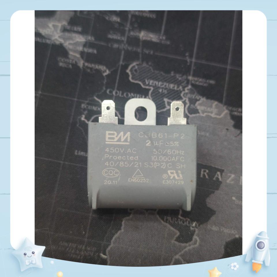 [Ảnh thật] tụ BM 2uf 450v chân rắc có tai bắt ốc - tụ rắc cắm 2uf