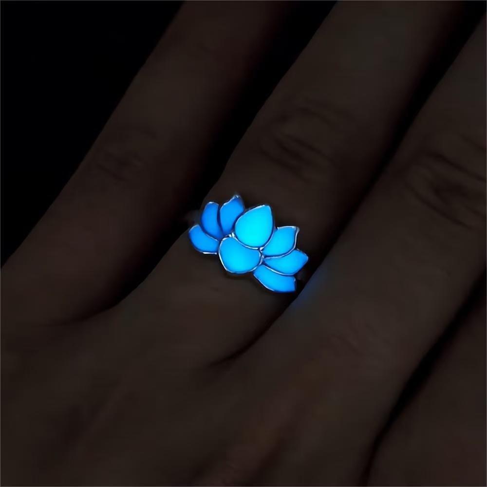 A New Arrival New Style Luminous Lotus Ring Yoga Energy Glowing Lotus Ring Adjustable Ring Retro Chi