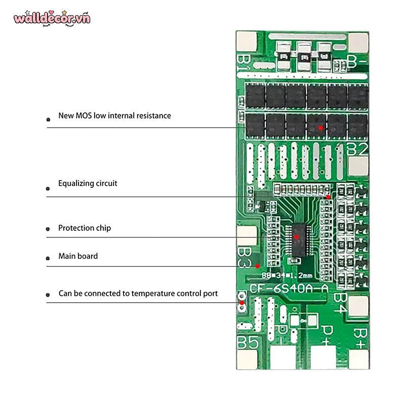 Bo Mạch Bảo Vệ Pin Lithium 22V-24V 6S 40A Cho Ebike và Xe Tạp Pedal, Hỗ Trợ Cân Bằng Năng Lượng Mặt 