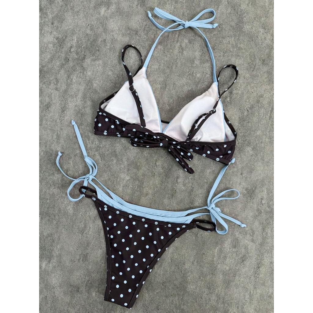 (CÓ SẴN) Bikini 2 mảnh chấm bi nâu phối xanh baby dây buộc sexy, bikini nữ đi biển hot trend - KÈM ẢNH THẬT | BigBuy360 - bigbuy360.vn