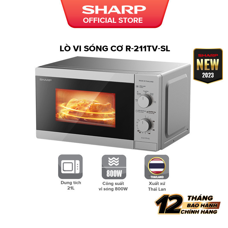 Lò vi sóng cơ Sharp R-211TV-SL/BK 21 lít Chính hãng công suất 800W, 5 mức nhiệt - SIDEAL SIL | BigBuy360 - bigbuy360.vn