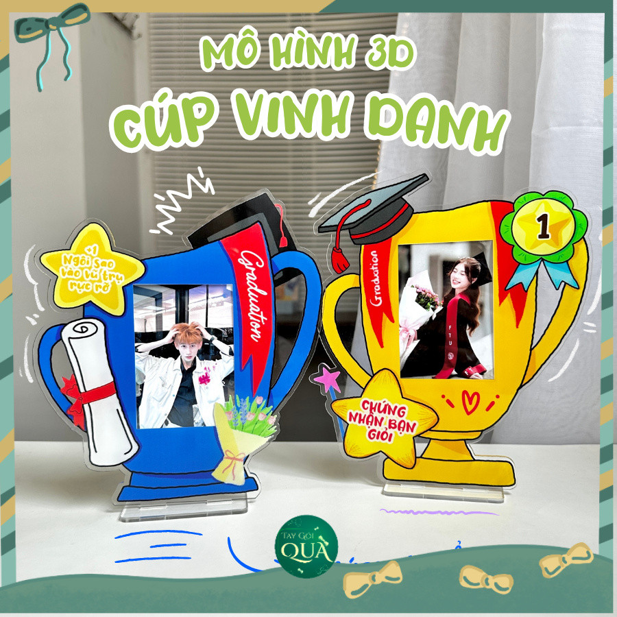 V2 Cúp Vinh Danh mica đựng ảnh 6x9, thẻ card, quà tặng Tốt nghiệp, tình yêu, truyền động lực trang t