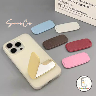 Đầy Màu Sắc Faux Da Kết Cấu Có Thể Gập Lại Dính Trang Điểm Gương Lật Mini Gương Điện Thoại Chủ