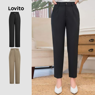 Quần Lovito có nút khóa kéo màu đen mùa xuân/hè thanh lịch cho nữ L142LD264