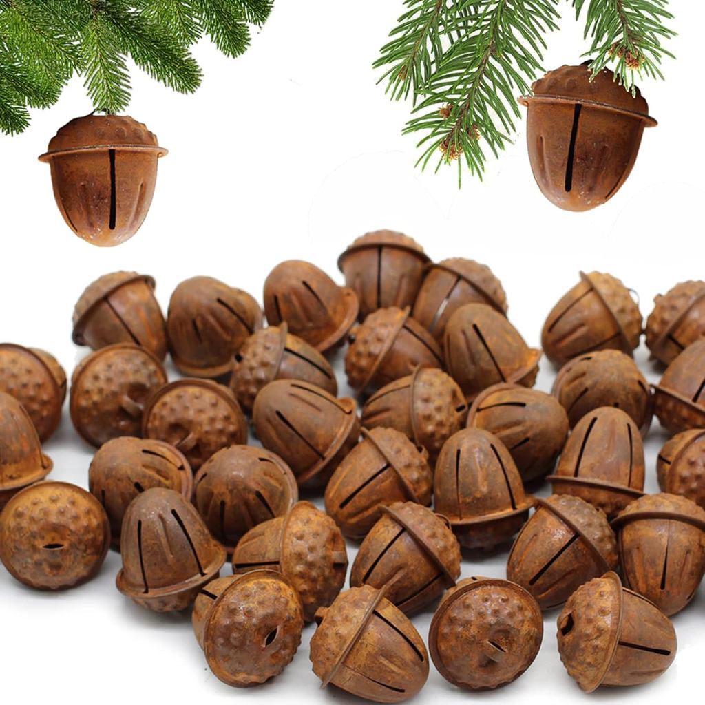 20 pc Country Primitive Rusty Acorn Jingle Bells Mộc mạc Trang trại Trang trí nội thất cho Giáng sin