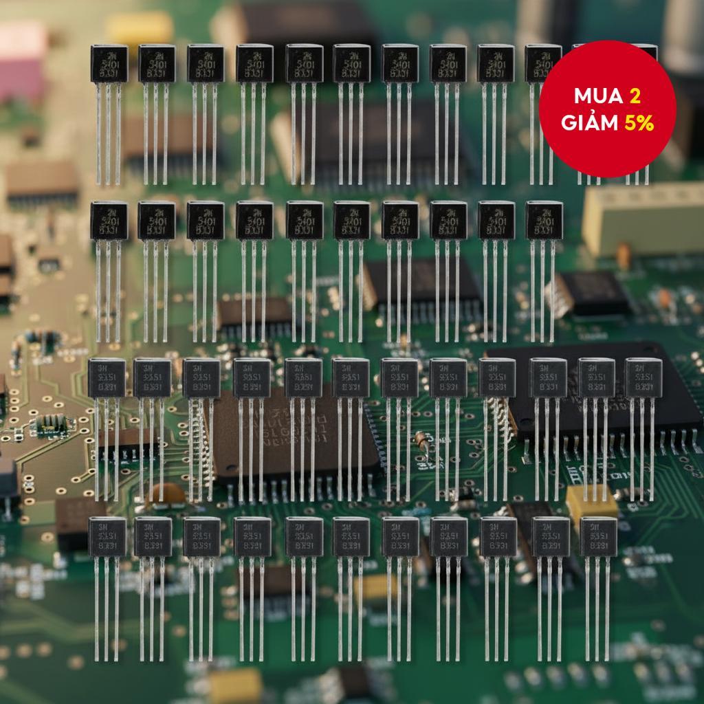 50 chiếc TO-92 BJT Kit: 2N5551 và 2N5401 transistor lưỡng cực NPN dùng cho chuyển mạch
