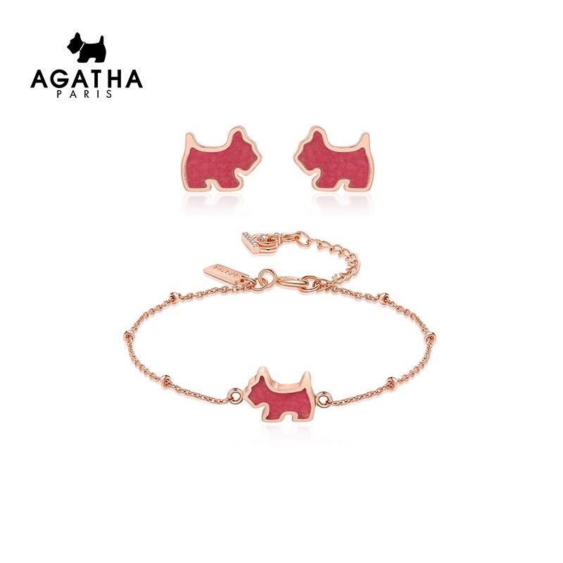 SC8 AGATHA / AGATHA Puppy Trang sức đơn giản Nữ Vòng tay bạc 925 + Bộ bông tai cho bạn gái ins