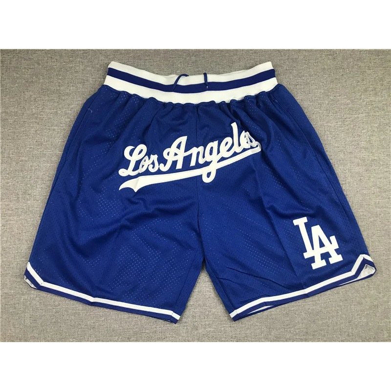Quần short Los Angeles Dodgers retro lưới thể thao, có túi zipper, đồng phục fan bóng chày