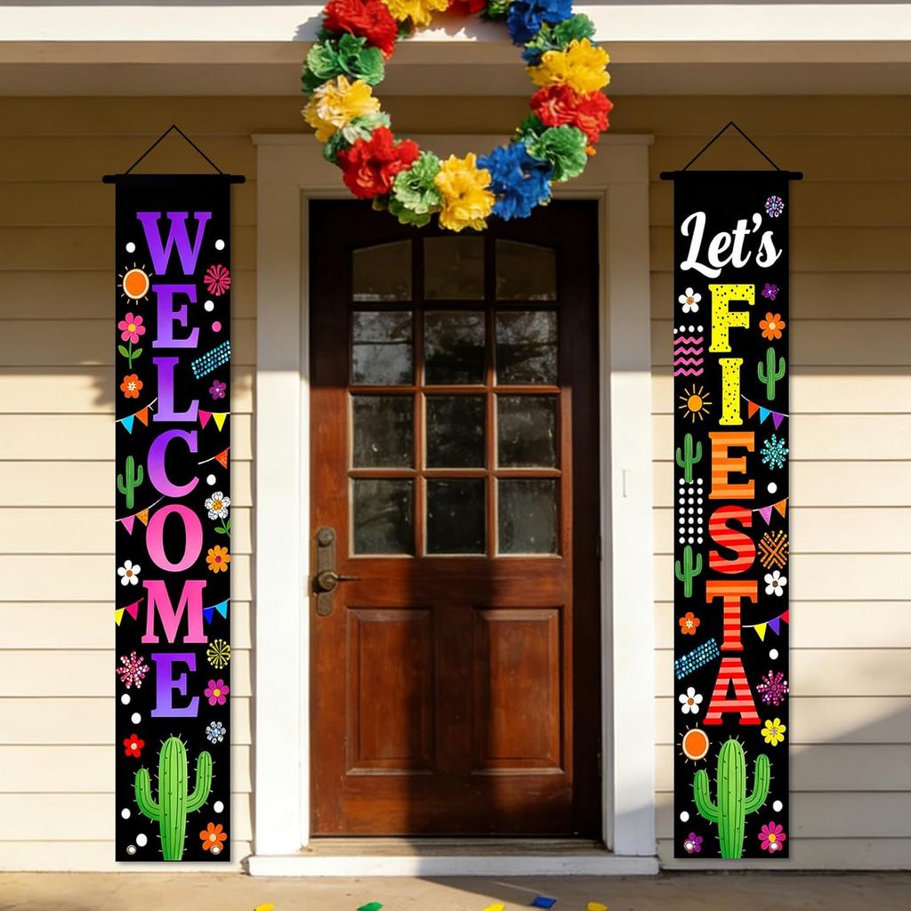 Bộ trang trí cửa lễ hội Polyester 70x12 inch, Biểu ngữ dọc theo chủ đề lễ hội Carnival với hoa xương