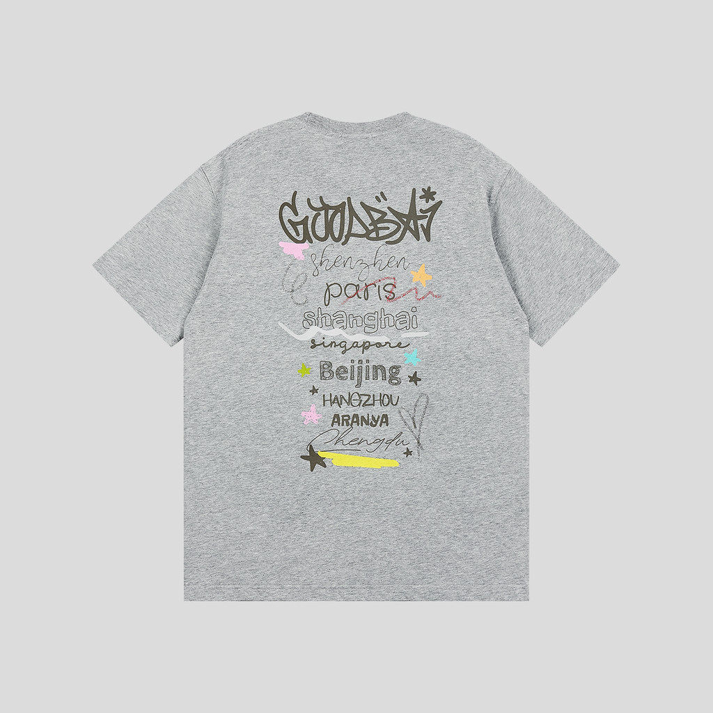 Hàng có sẵn Áo sơ mi thường ngày GOODBAI logo hoa in thành phố Áo thun ngắn tay Cotton cao cấp 100%