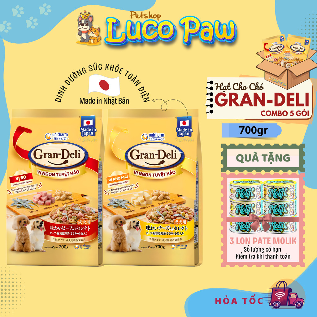 Hạt Cho Chó GRAN DELI Gói 700G Vị Phô Mai Và Bò