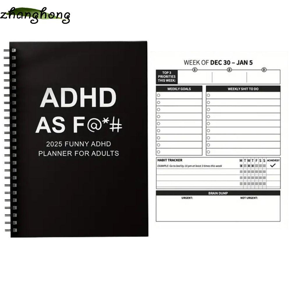ZHANGHONG ADHD Planner 2025, Quà Tặng Cá Tính 2025 Ngộ nghĩnh ADHD Planner, Lịch Gia Đình 12 Tháng H