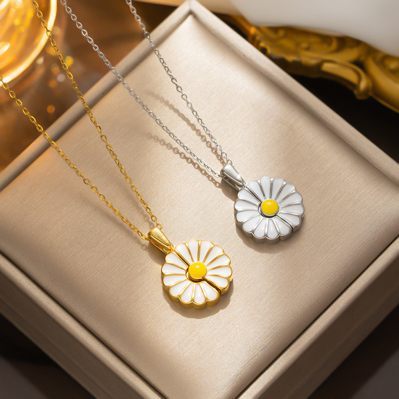 Nhỏ giọt dầu Daisy thép titan - Vòng cổ nữ thời trang dễ điều chỉnh