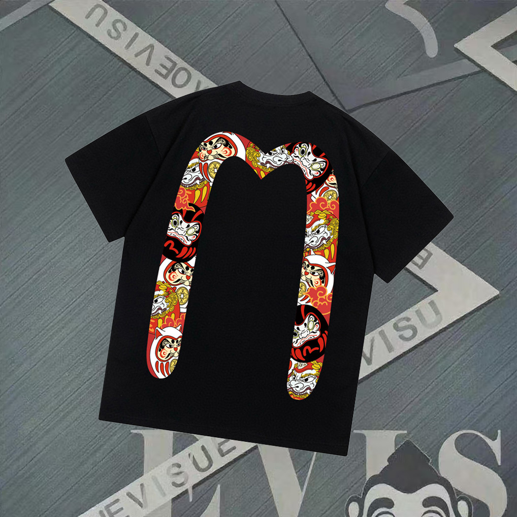 Evisu God of Fortune - Áo Thun Cổ Tròn Tay Ngắn Nam Nữ, Thiết Kế Thể Thao Phù Hợp Công Sở Xuân Thu 2
