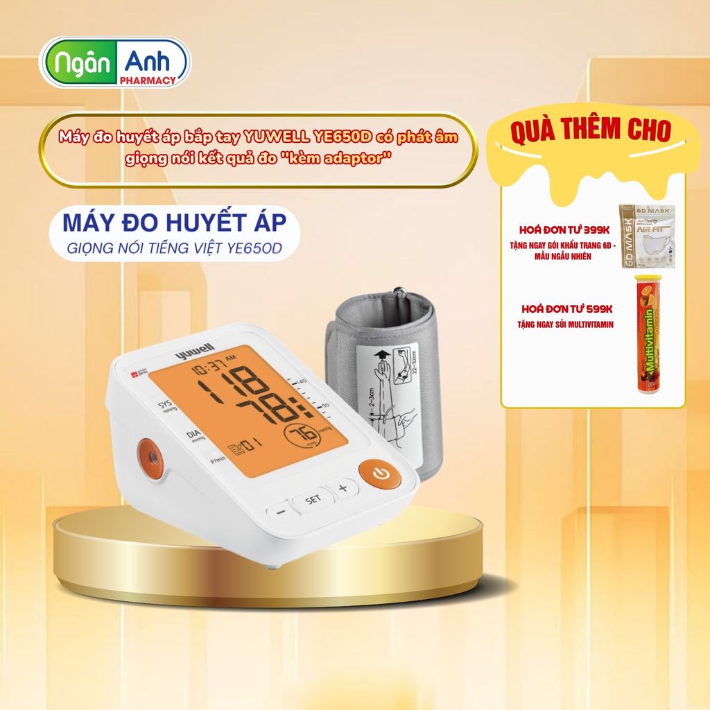Máy đo huyết áp Giọng nói Tiếng Việt Yuwell YE650D [chính hãng Yuwell Bảo hành 5 năm]