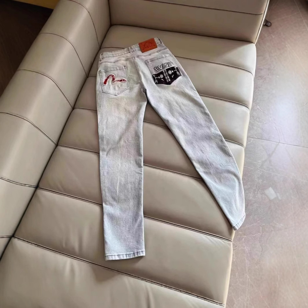 EVISU1718 Quần Jean Nam Họa Tiết Chữ Slim-fit Thẳng Thường Ngày