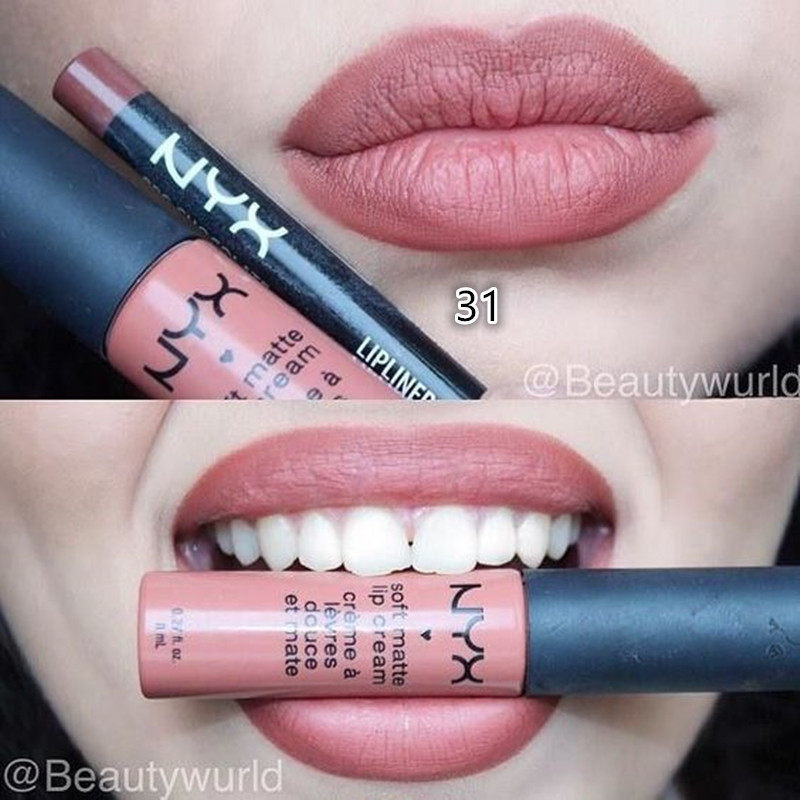 chì kẻ viền môi NYX Phiên Bản Hoa Kỳ Da lộn Matte Velvet Lip Liner Son Môi Màu Render Châu Âu Mỹ Fin