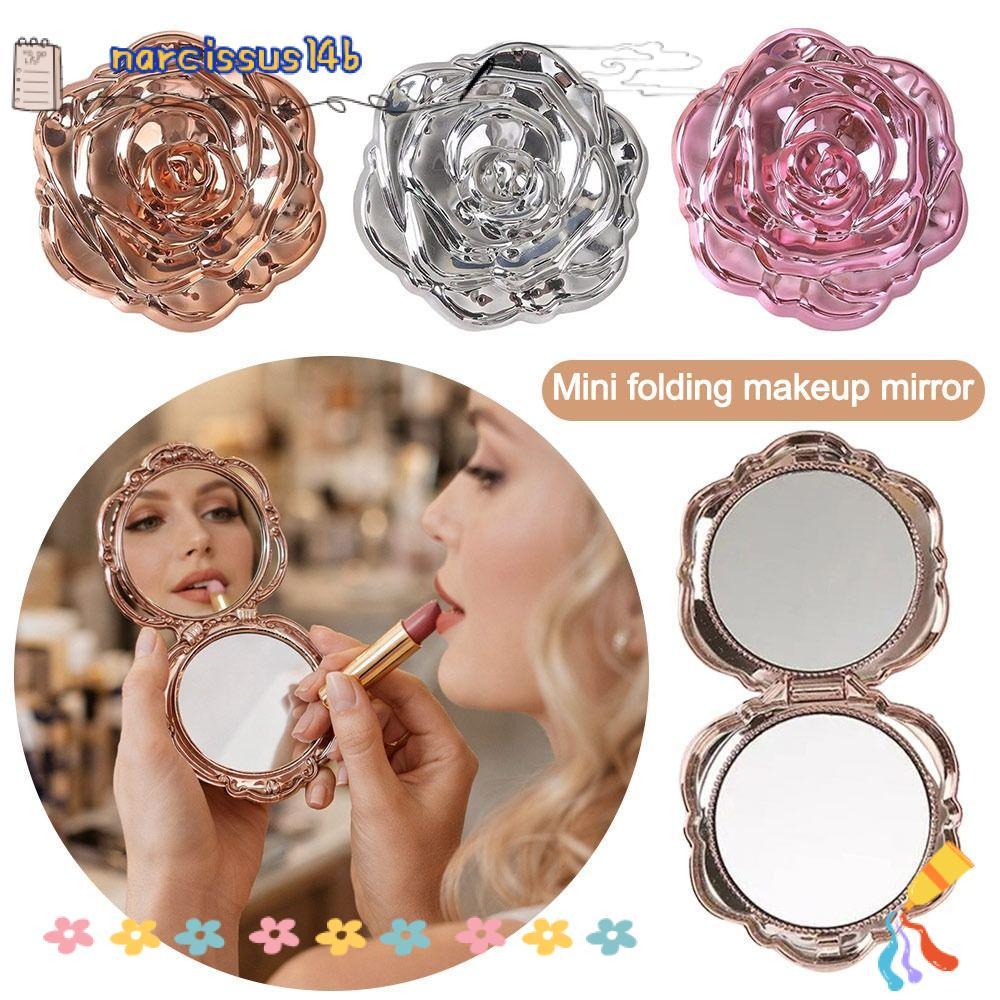 Gương hoa hồng NARCISSUSB, Gương trang điểm tròn gấp, Gương mỹ phẩm cỡ nhỏ thanh lịch Du lịch