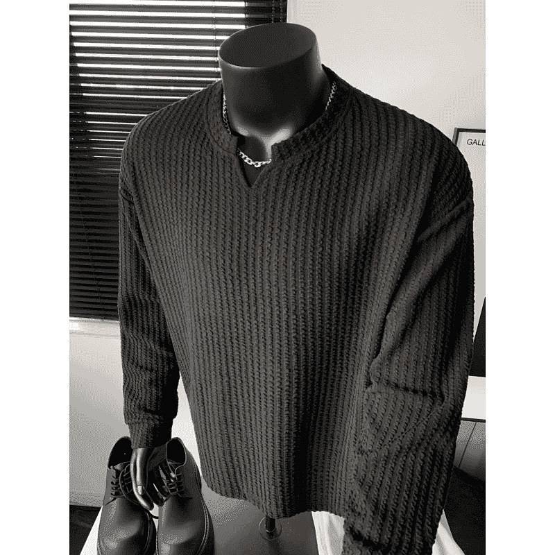 Army Green Texture Sense V-neck Sweatshirt Men's Autumn and Winter High Sense Inner Wear Long Sleeve