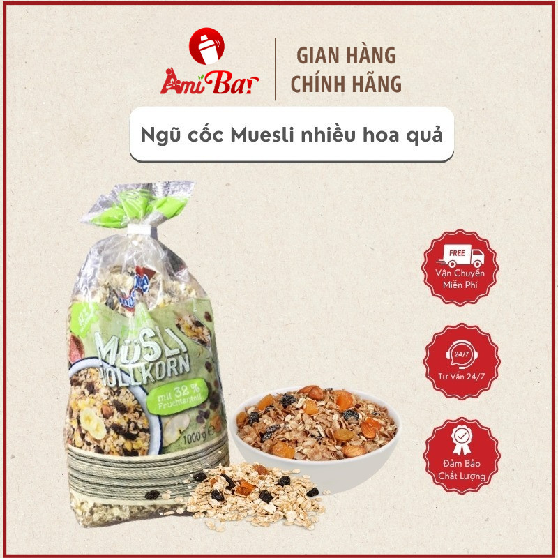 Ngũ cốc Muesli nhiều hoa quả hiệu Knusperone gói 1kg