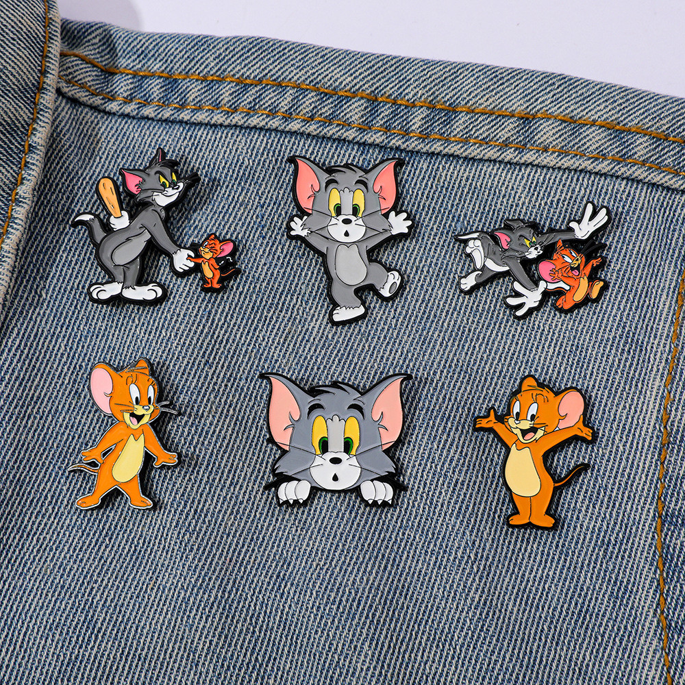Spot Goods#Cute Cartoon Tom and Jerry Metal Badge Cartoon Tom Cat Jerry Mouse Alloy Brooch Bag Acces