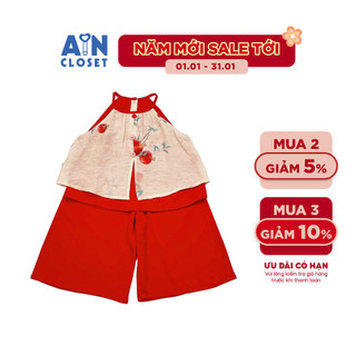  Set bộ quần áo Dài bé gái họa tiết Hoa Lụa Đỏ Cổ Yếm - AICDBGZVSPCH - AIN Closet 