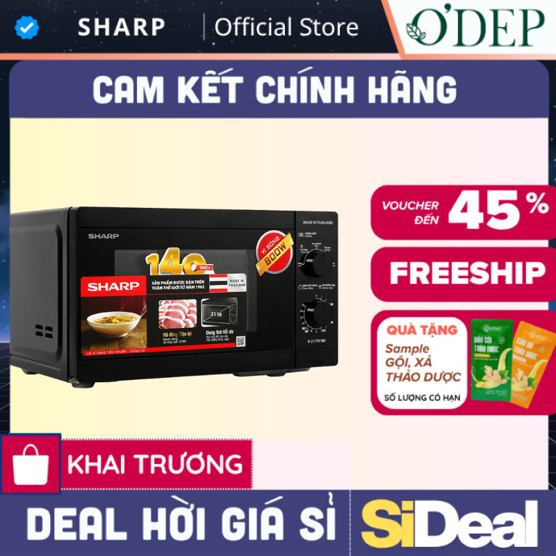 Lò vi sóng cơ Sharp R-211TV-SL/BK 21 lít Chính hãng công suất 800W, 5 mức nhiệt - SIDEAL SIL
