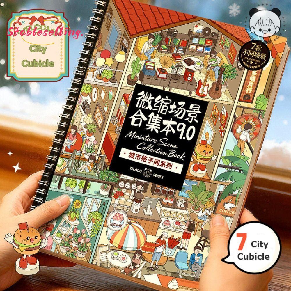 ABLESELLING City Cubicle Scenery Sticker, Sách sưu tập cảnh thu nhỏ xếp chồng trực quan, Nhãn dán tr