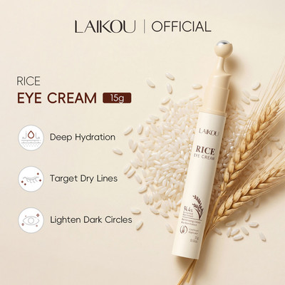 LAIKOU 94,4% Kem dưỡng mắt gạo lên men có con lăn làm mát Chiết xuất cám gạo chống lão hóa Serum mắt cho quầng thâm Đường mịn & bọng mắt 20g