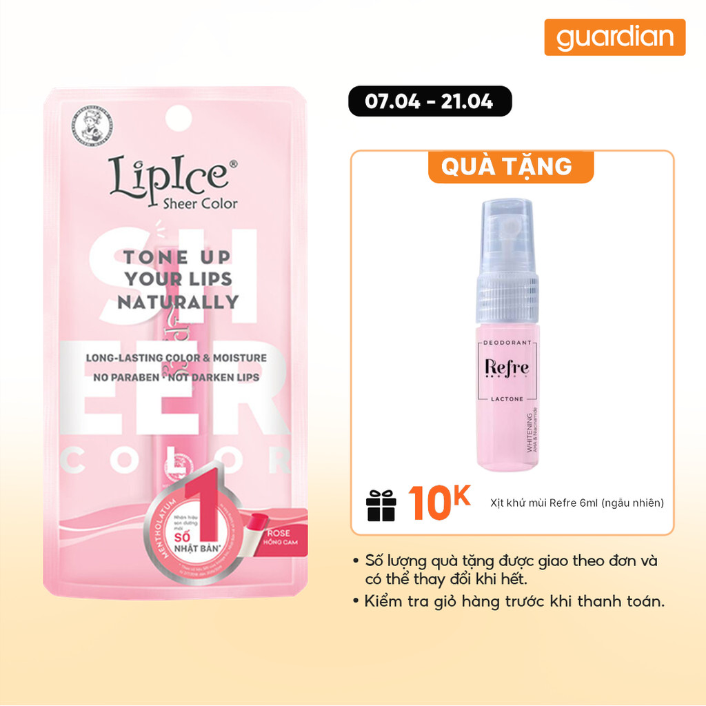 Son Dưỡng Có Màu Lipice Sheer Color Rose Hồng Cam 2,4Gr