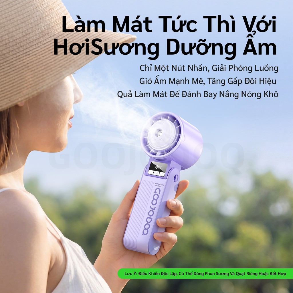 Quạt Phun Sương Turbo GOOJODOQ, 100 Tốc Độ, Pin 3600mAh (11.5H), Gió Mạnh,Xoay 180° điều chỉnh | BigBuy360 - bigbuy360.vn