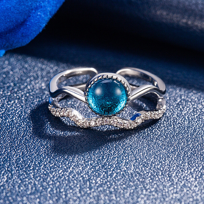Pháp Retro Cung Điện Opal Nhẫn Zircon Đôi Niche Mở Chỉ Số Nhẫn
