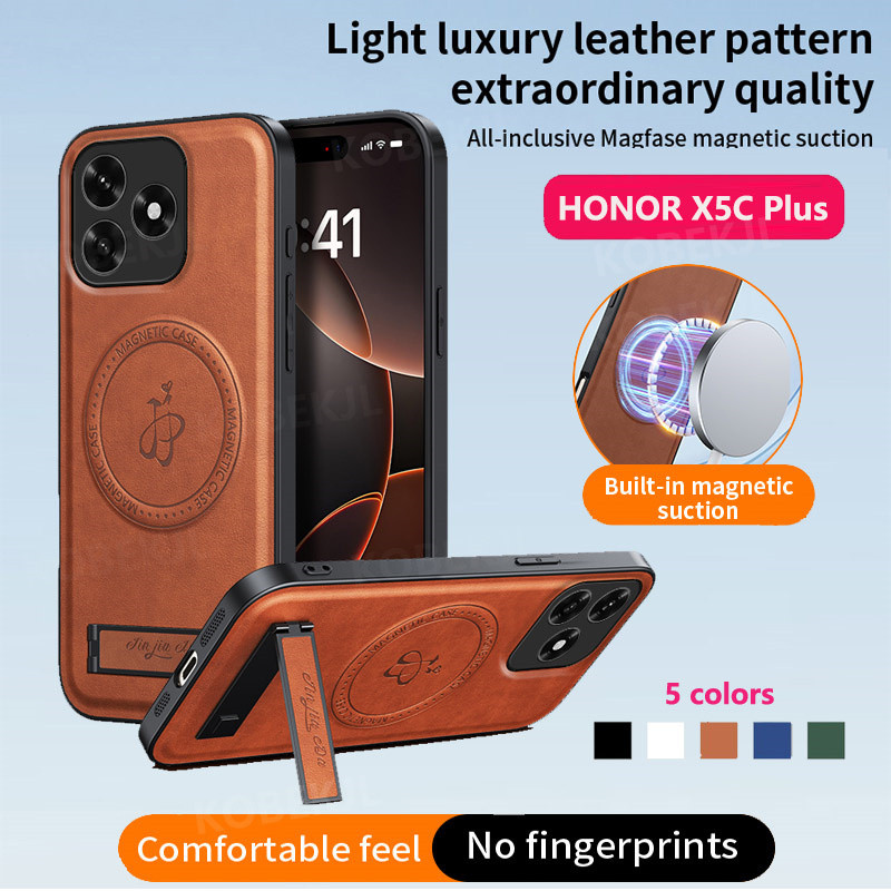 Honor X5C X5CPlus X5d Plus HonorX5C HonorX5cPlus Da Pu Vỏ Giá Đỡ Từ Tính Mạnh Mẽ Vỏ Cứng Chống Sốc V