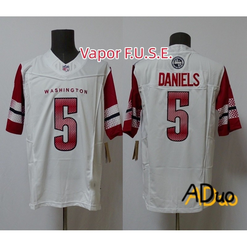 Áo Vapor White F.U.S.E. số 5 Jayden Daniels Washington Commanders, phù hợp bóng đá