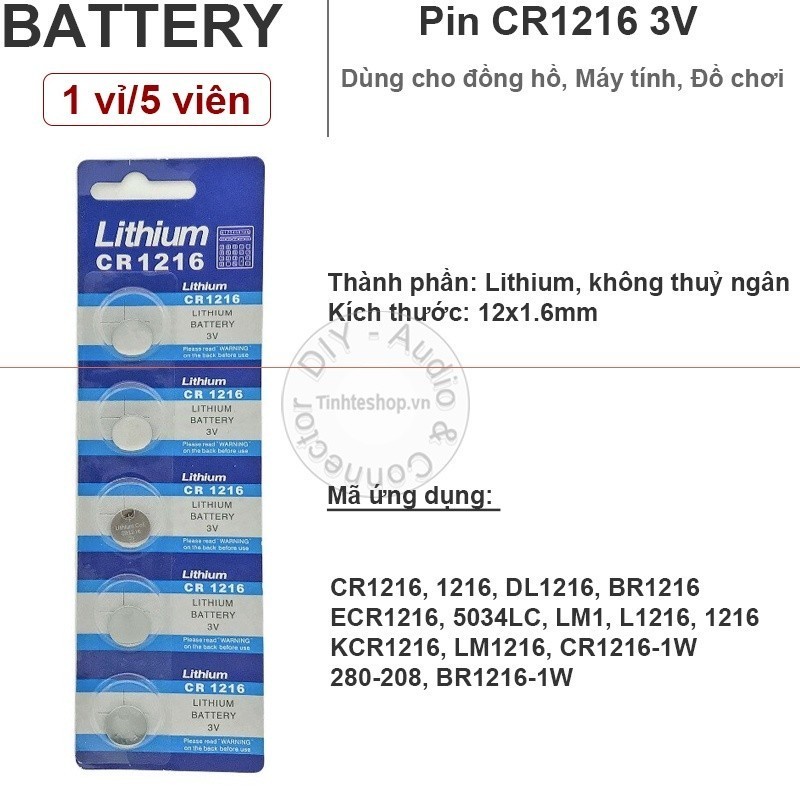 1 vỉ 5 viên - Pin CR1216 BR1216 LM1216 KCR1216 ECR1216 5034LC 1216 Da vinci