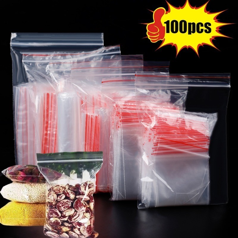 100 Chiếc Nhựa Làm Dày Có Thể Tái Sử Dụng Túi Poly Trong Suốt Túi Bảo Quản Có Con Dấu Hỗ Trợ Mạnh Mẽ