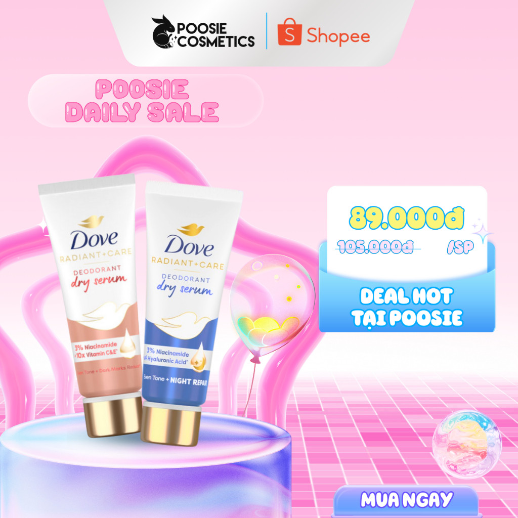 Serum Lăn Nách Dove Dry Serum với 3% Niacinamide 40ml Dưỡng Sáng Khử Mùi