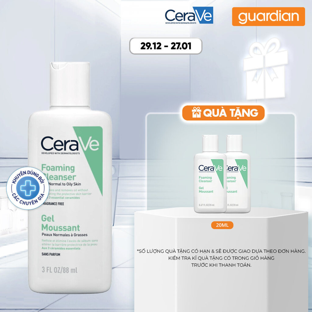 Sữa Rửa Mặt Cerave Sạch Sâu Cho Da Thường Đến Da Dầu Foaming Cleanser 88Ml