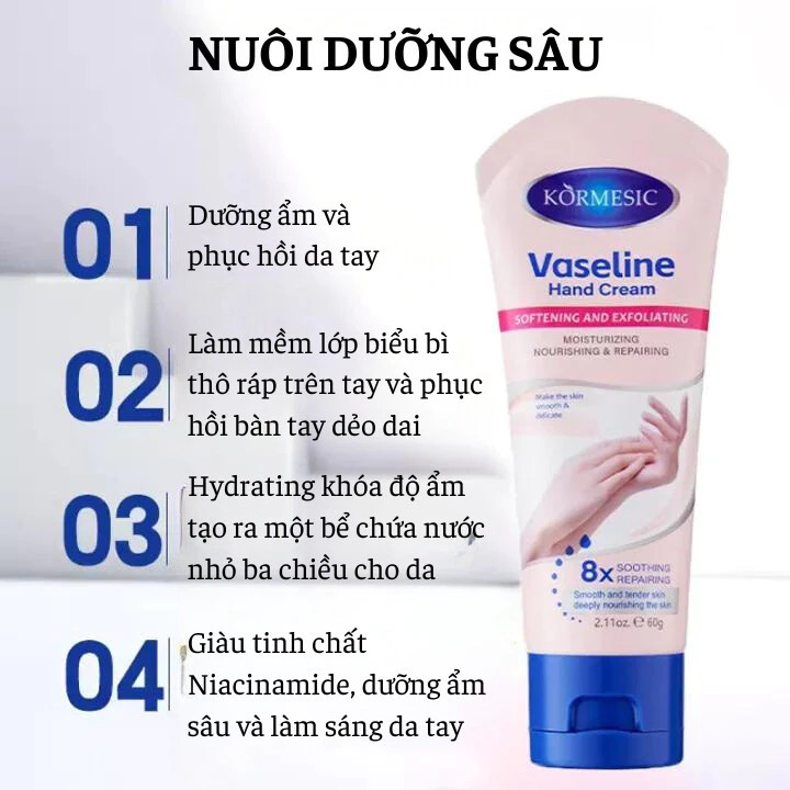 Kem Dưỡng Da Tay Vaseline KORMESIC Dưỡng Trắng Da Dưỡng Ẩm, Làm Dịu, Bổ Sung Độ Ẩm Cho Da, Chống Nhăn, Lão Hoá, Nứt Nẻ | BigBuy360 - bigbuy360.vn