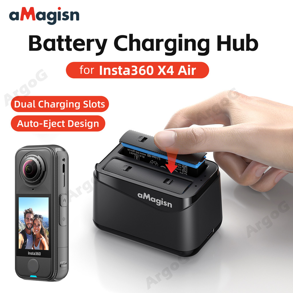 aMagisn Dock Sạc Pin 2 Khe cho Insta360 X4 Air Hộp Sạc Kiêm Hộp Đựng Di Động Phụ Kiện Insta360 X4 Ai