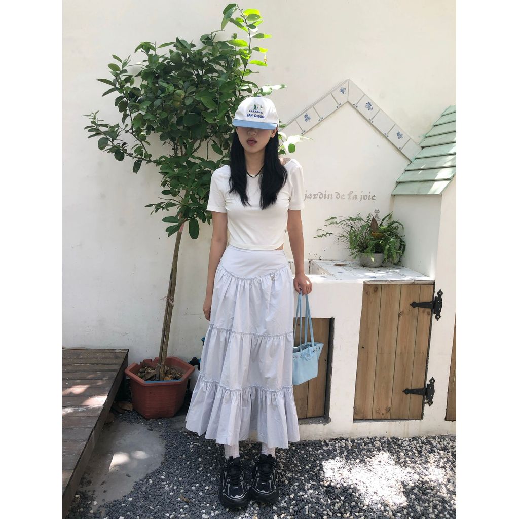 GLOWNY Pressed pleated lace low-waist skirt for spring and summer, casual and slimming INS Korean St