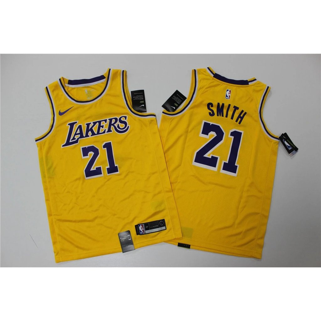 Áo bóng rổ Lakers số 21 của JR Smith, áo cổ tròn, phù hợp cho fan và tập luyện